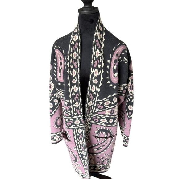 Max Studio Longline Cardigan Sweater‎ | Boho Paisley Print  M - Picture 1 of 5